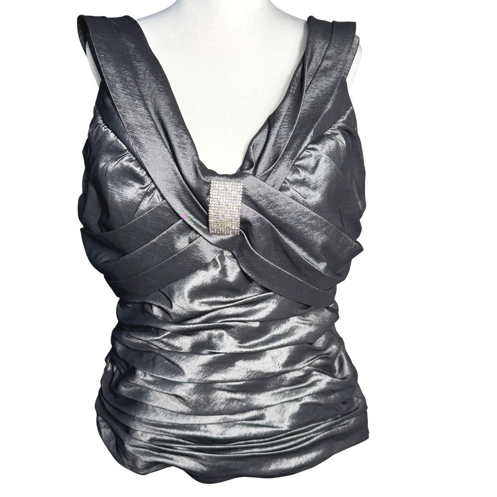 DAVID'S BRIDAL CACHET‎ Women's 18 Silver Ruched Rhinestone Sleeveless Top Formal